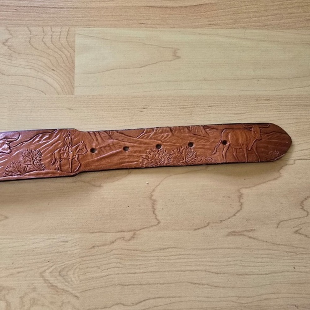 Al Stohlman Belt Brown Leather Embossed Western Longhorn Belt 32 - Picture 9 of 16